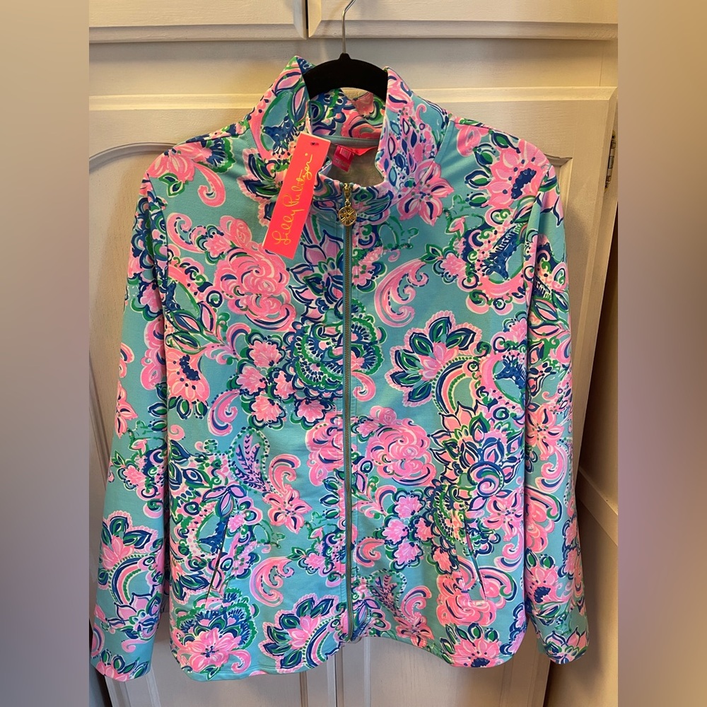 NWT Lilly Pulitzer Leona jacket XL Blue Horizon Jungle Sunrise